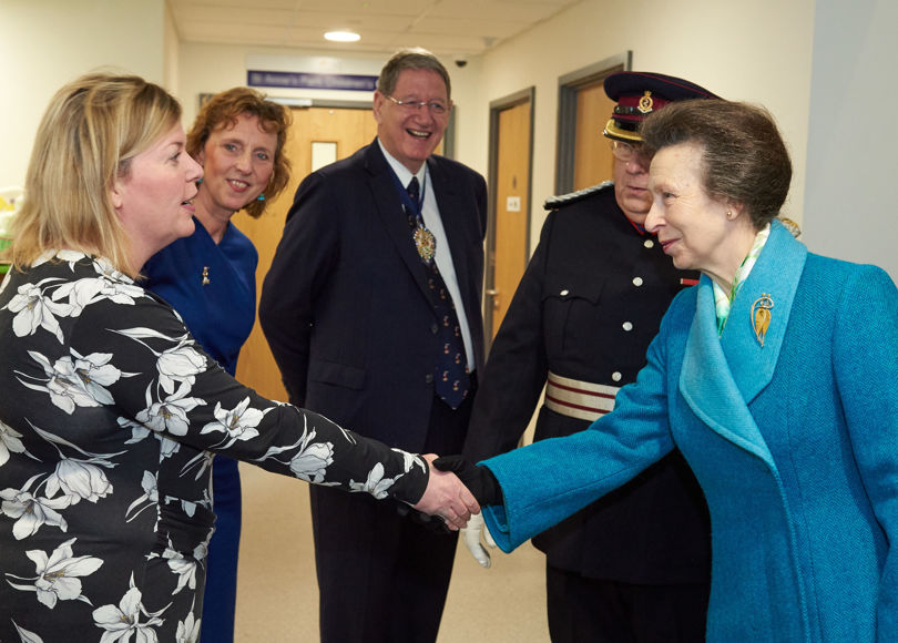 Princess Anne is greeted by Kirsteen Craig, Principal