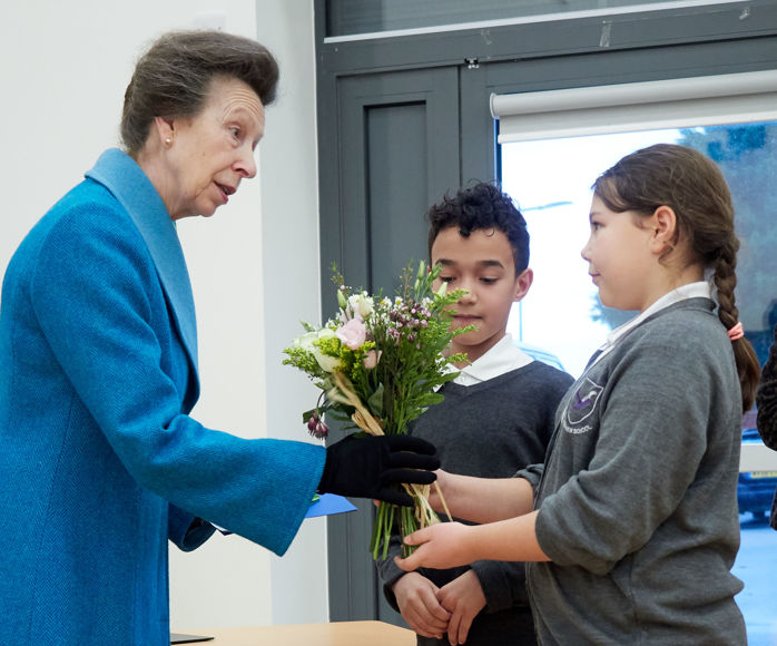 Receiving a posy from Rhylan and Rosie